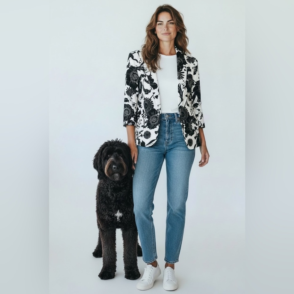 NY&Company Black and White Floral Women's Blazer